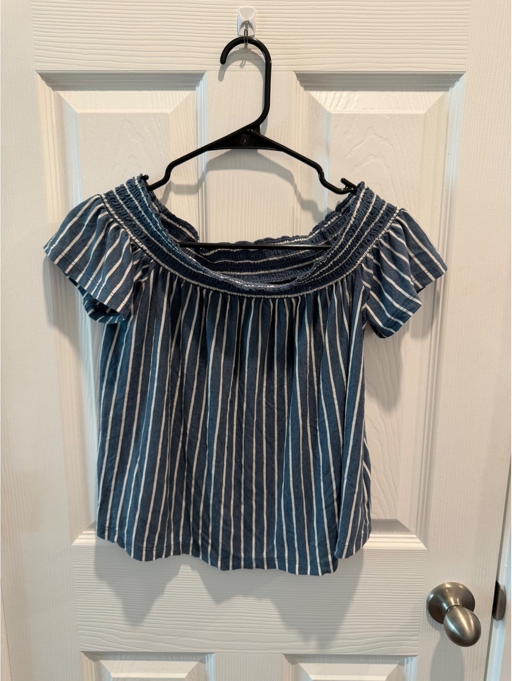 American Eagle Outfitters blue striped off shoulder top